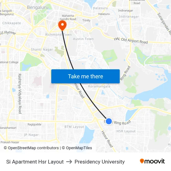 Si Apartment Hsr Layout to Presidency University map