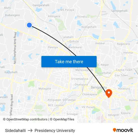 Sidedahalli to Presidency University map
