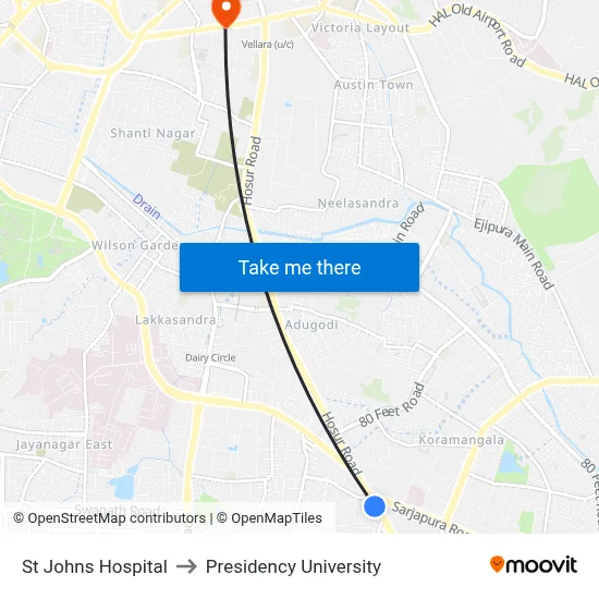 St Johns Hospital to Presidency University map