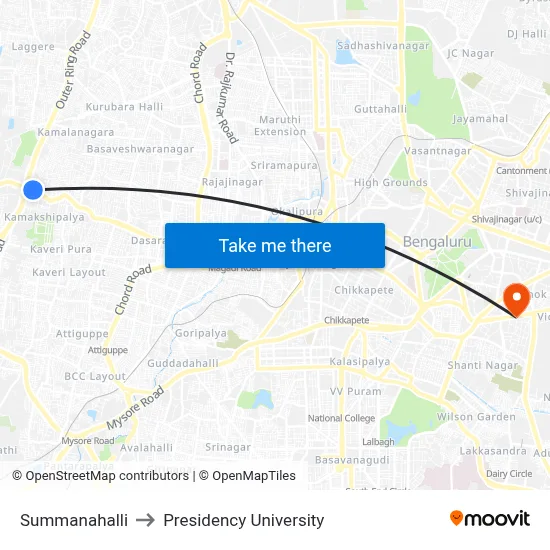 Summanahalli to Presidency University map