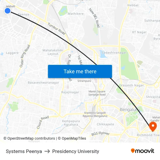 Systems Peenya to Presidency University map