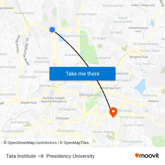 Tata Institute to Presidency University map