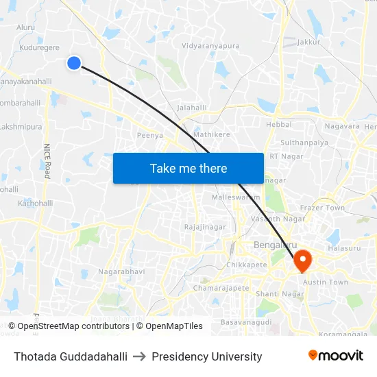 Thotada Guddadahalli to Presidency University map