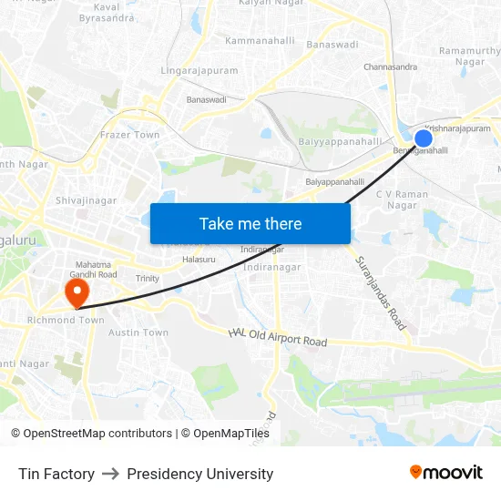 Tin Factory to Presidency University map