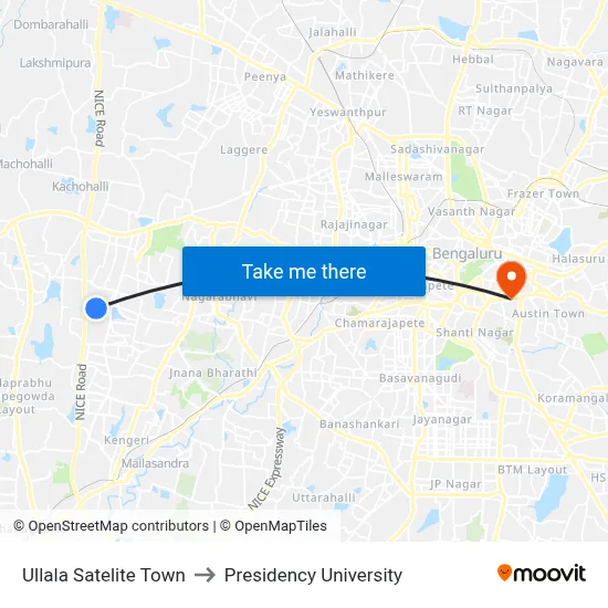 Ullala Satelite Town to Presidency University map