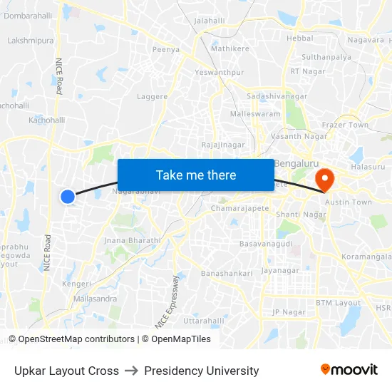 Upkar Layout Cross to Presidency University map