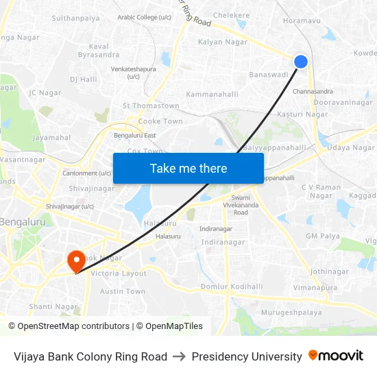 Vijaya Bank Colony Ring Road to Presidency University map