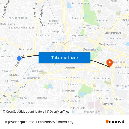 Vijayanagara to Presidency University map