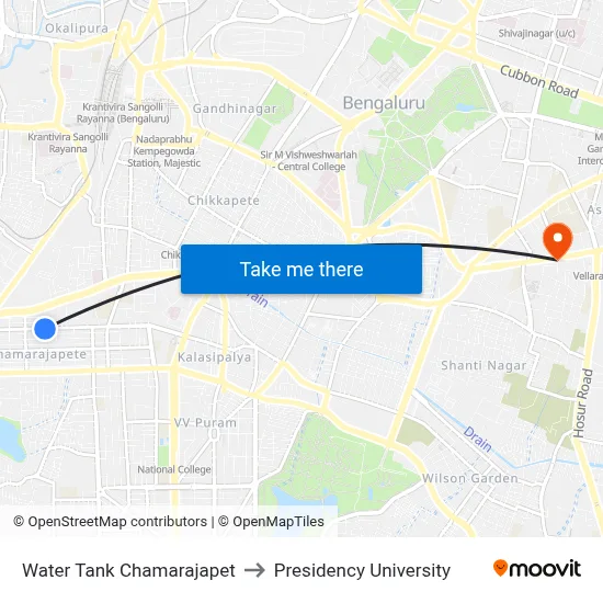 Water Tank Chamarajapet to Presidency University map