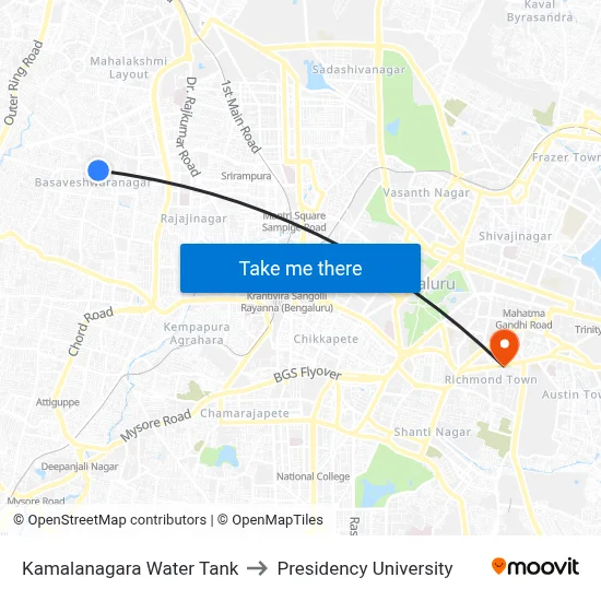 Kamalanagara Water Tank to Presidency University map