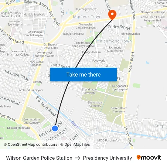 Wilson Garden Police Station to Presidency University map