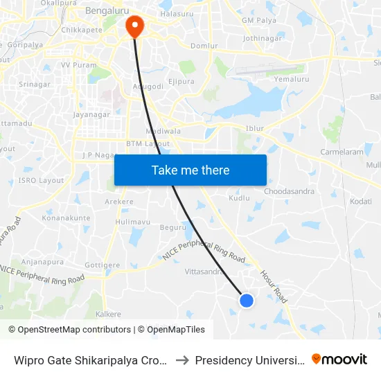 Wipro Gate Shikaripalya Cross to Presidency University map