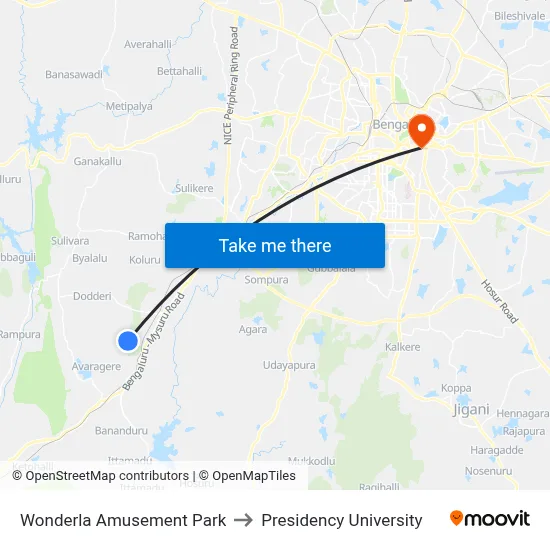 Wonderla Amusement Park to Presidency University map
