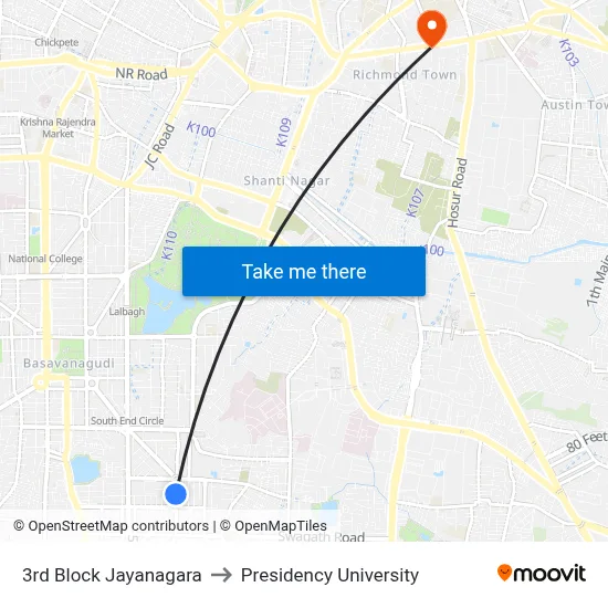 3rd Block Jayanagara to Presidency University map