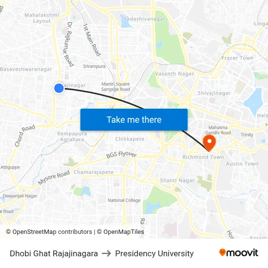 Dhobi Ghat Rajajinagara to Presidency University map