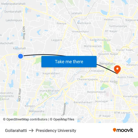 Gollarahatti to Presidency University map