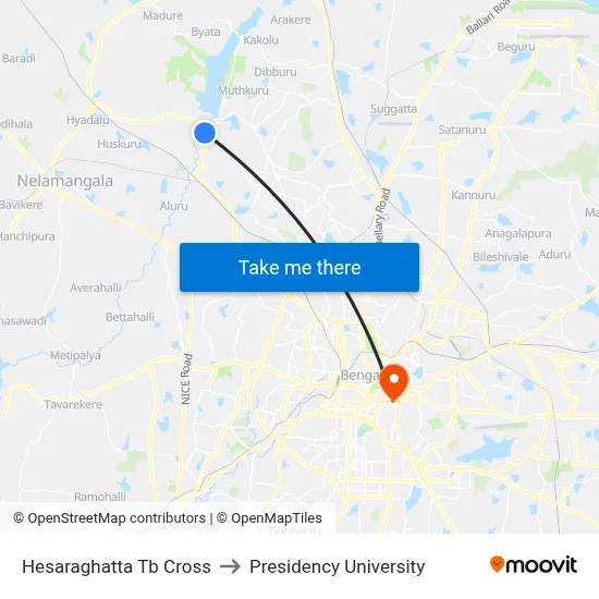 Hesaraghatta Tb Cross to Presidency University map