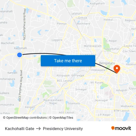 Kachohalli Gate to Presidency University map