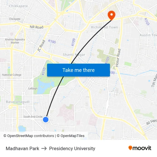 Madhavan Park to Presidency University map