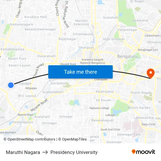 Maruthi Nagara to Presidency University map