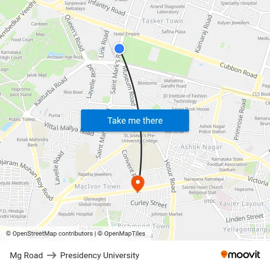 Mg Road to Presidency University map