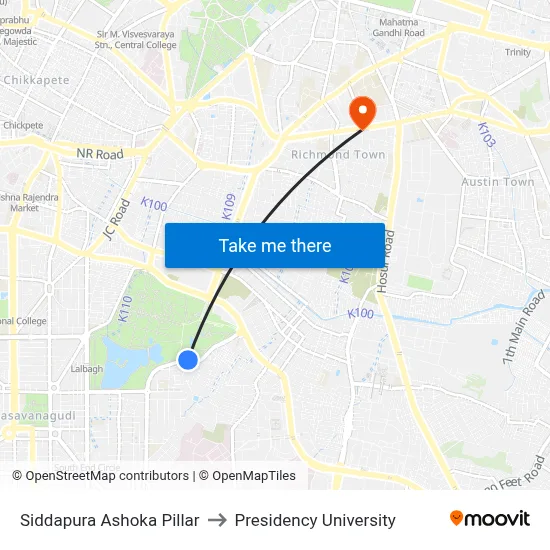 Siddapura Ashoka Pillar to Presidency University map