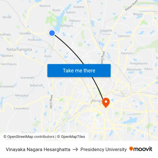 Vinayaka Nagara Hesarghatta to Presidency University map
