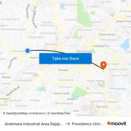 Aralimara Industrial Area Rajajinagara to Presidency University map