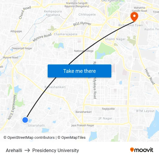 Arehalli to Presidency University map