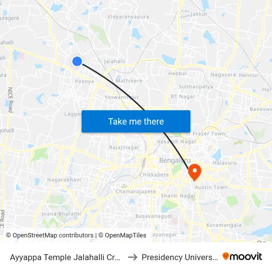 Ayyappa Temple Jalahalli Cross to Presidency University map