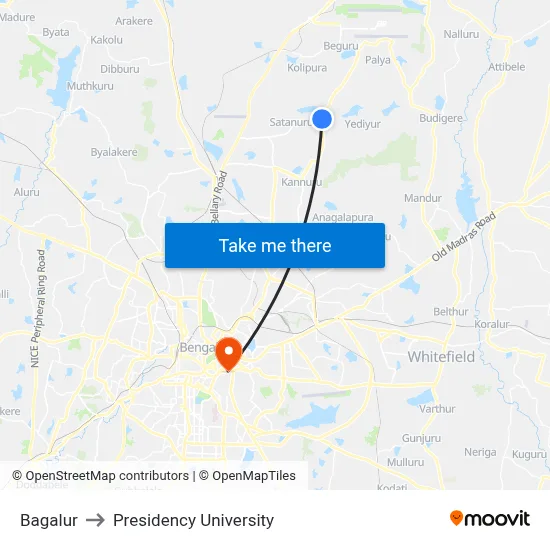 Bagalur to Presidency University map