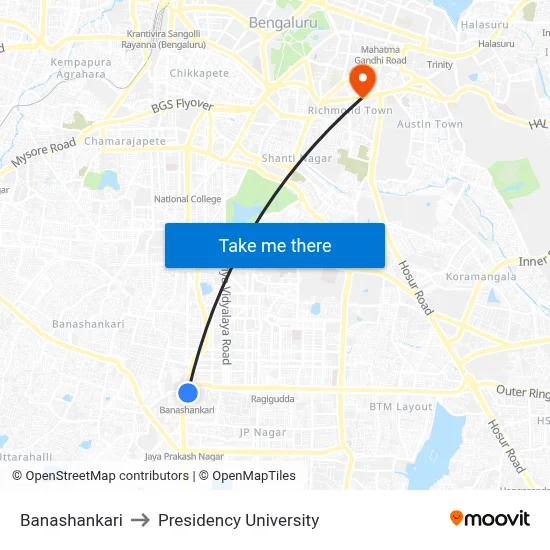 Banashankari to Presidency University map