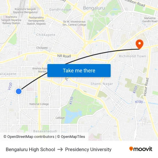 Bengaluru High School to Presidency University map