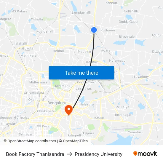 Book Factory Thanisandra to Presidency University map