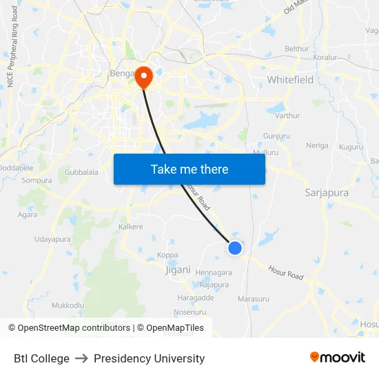 Btl College to Presidency University map
