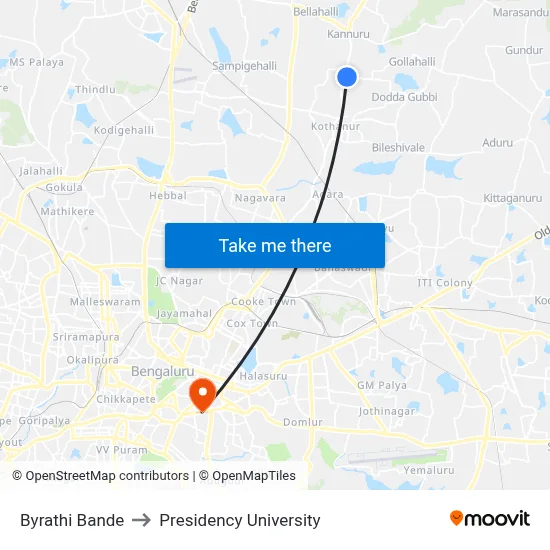 Byrathi Bande to Presidency University map