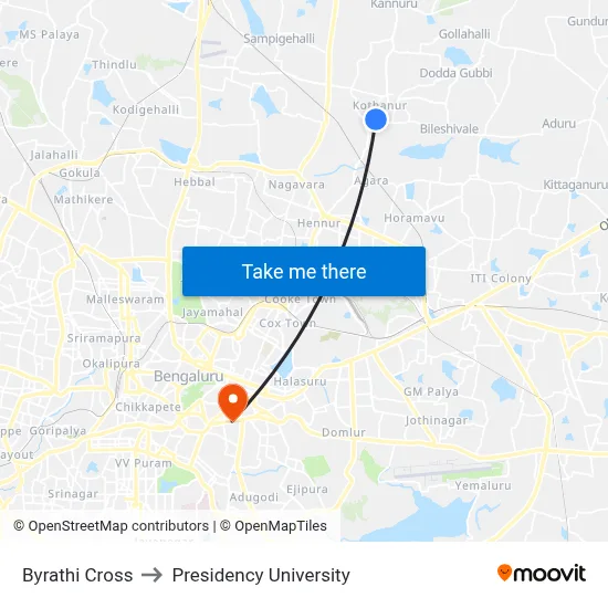Byrathi Cross to Presidency University map