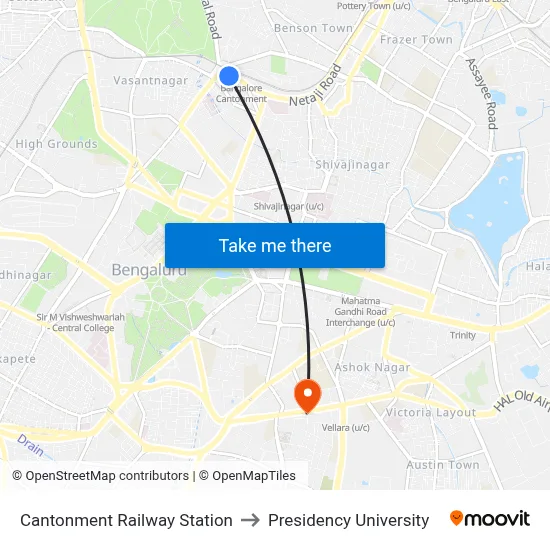 Cantonment Railway Station to Presidency University map