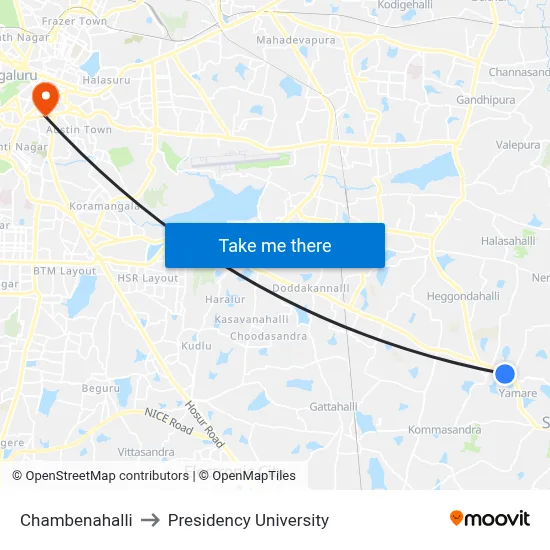 Chambenahalli to Presidency University map