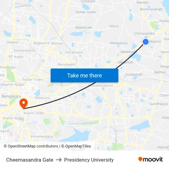 Cheemasandra Gate to Presidency University map