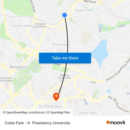 Coles Park to Presidency University map