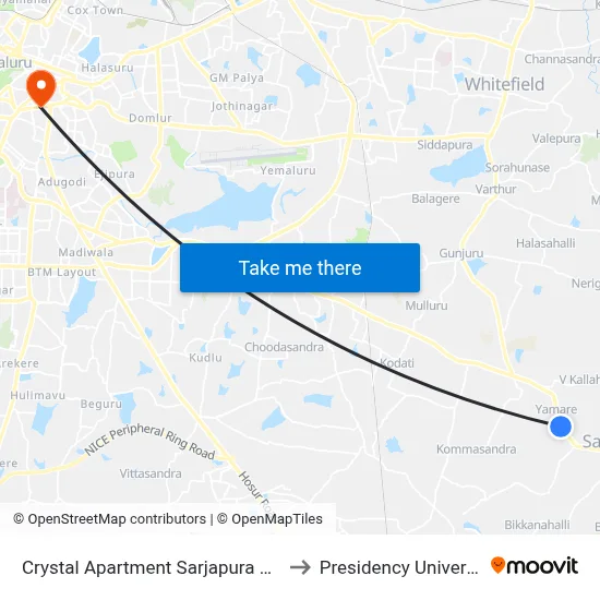 Crystal Apartment Sarjapura Road to Presidency University map