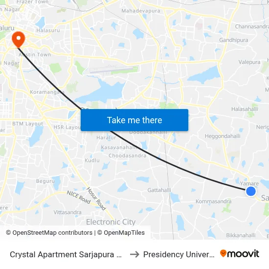 Crystal Apartment Sarjapura Road to Presidency University map