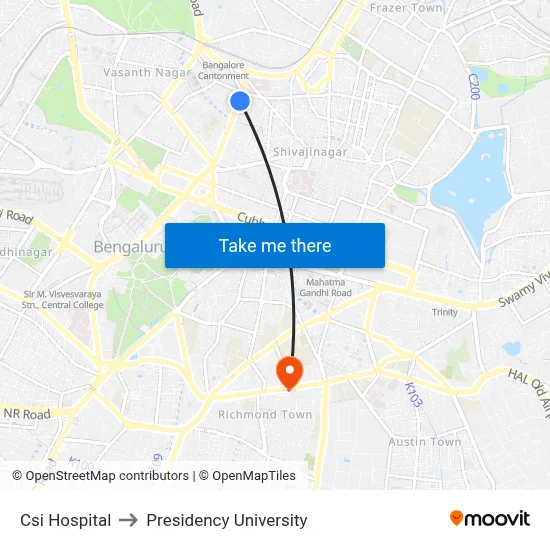 Csi Hospital to Presidency University map