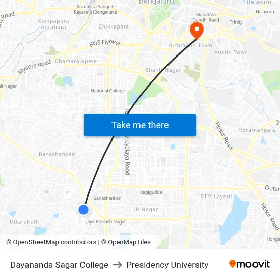 Dayananda Sagar College to Presidency University map
