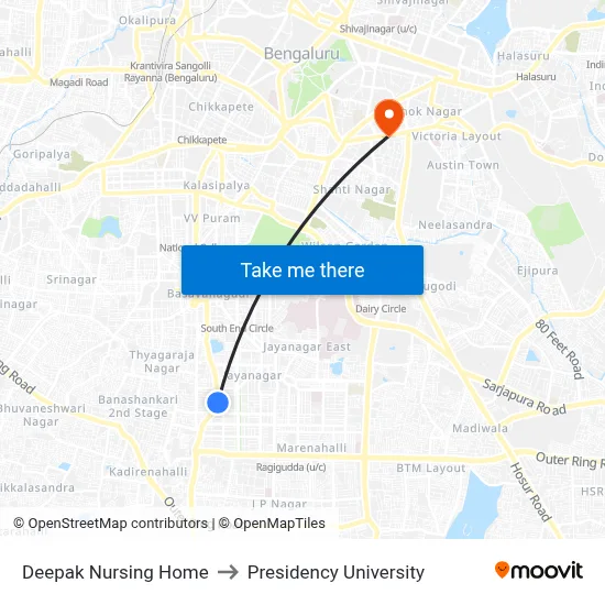 Deepak Nursing Home to Presidency University map