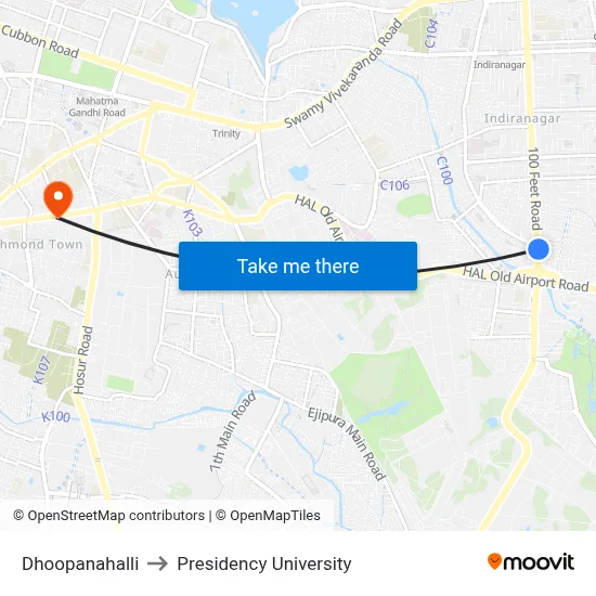Dhoopanahalli to Presidency University map