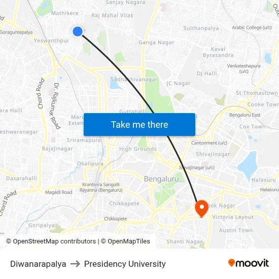 Diwanarapalya to Presidency University map