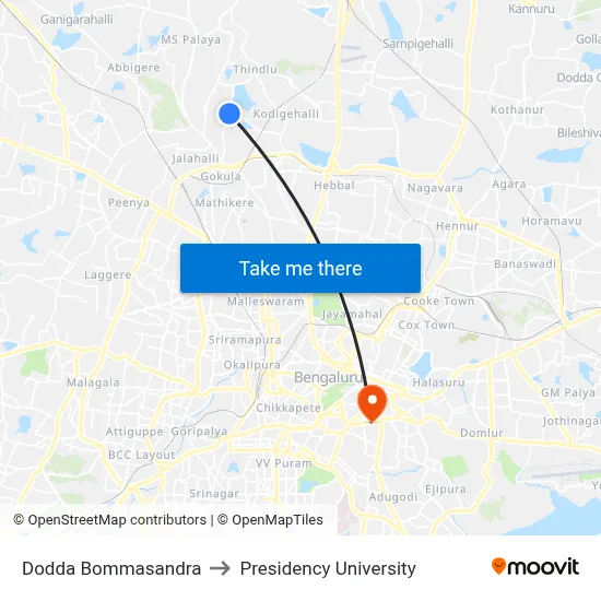 Dodda Bommasandra to Presidency University map