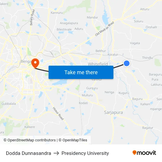 Dodda Dunnasandra to Presidency University map